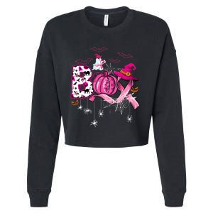 Boo Halloween Pumpkin Pink Ribbon Witch Breast Cancer Cropped Pullover Crew