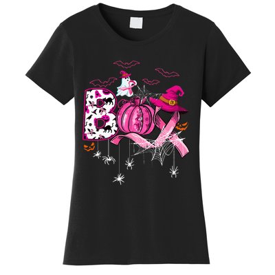 Boo Halloween Pumpkin Pink Ribbon Witch Breast Cancer Women's T-Shirt