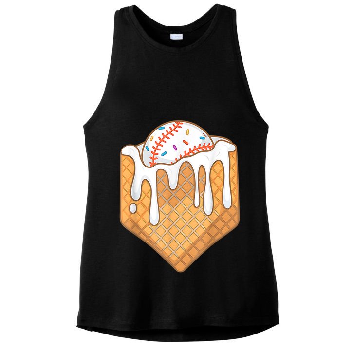 Baseball Home Plate Drip Ice Cream Spinkle Baseball Home Plate Ice Cream Drip Fun Sports Lover Ladies PosiCharge Tri-Blend Wicking Tank