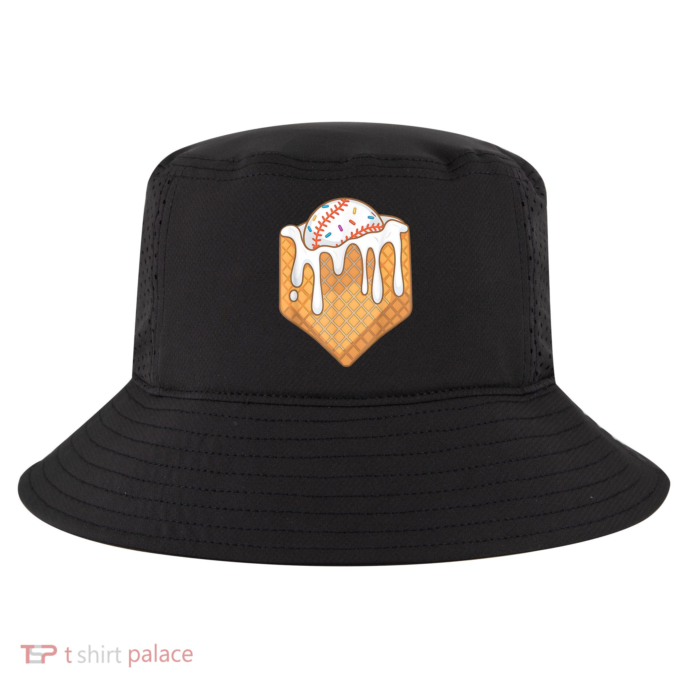 Baseball Home Plate Drip Ice Cream Spinkle Baseball Home Plate Ice Cream Drip Fun Sports Lover Cool Comfort Performance Bucket Hat