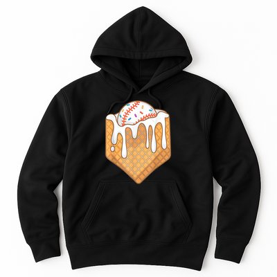 Baseball Home Plate Drip Ice Cream Spinkle Baseball Home Plate Ice Cream Drip Fun Sports Lover Hoodie