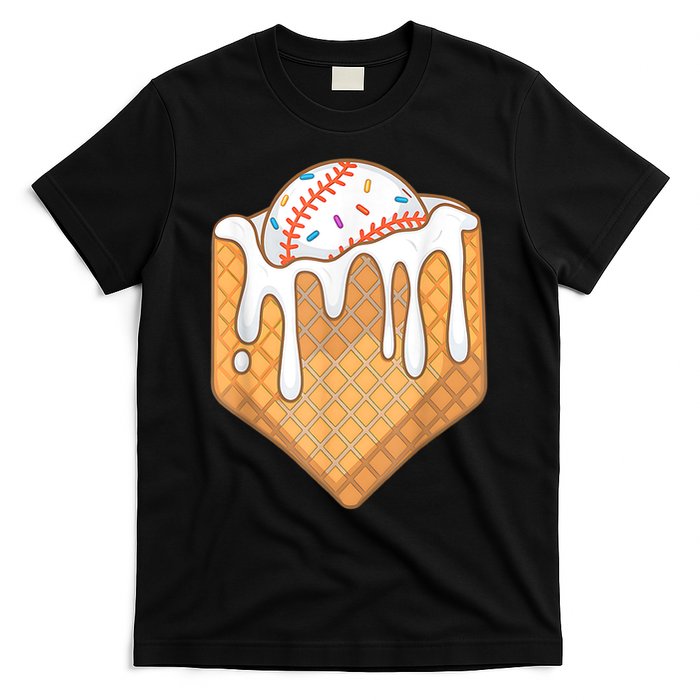 Baseball Home Plate Drip Ice Cream Spinkle Baseball Home Plate Ice Cream Drip Fun Sports Lover T-Shirt