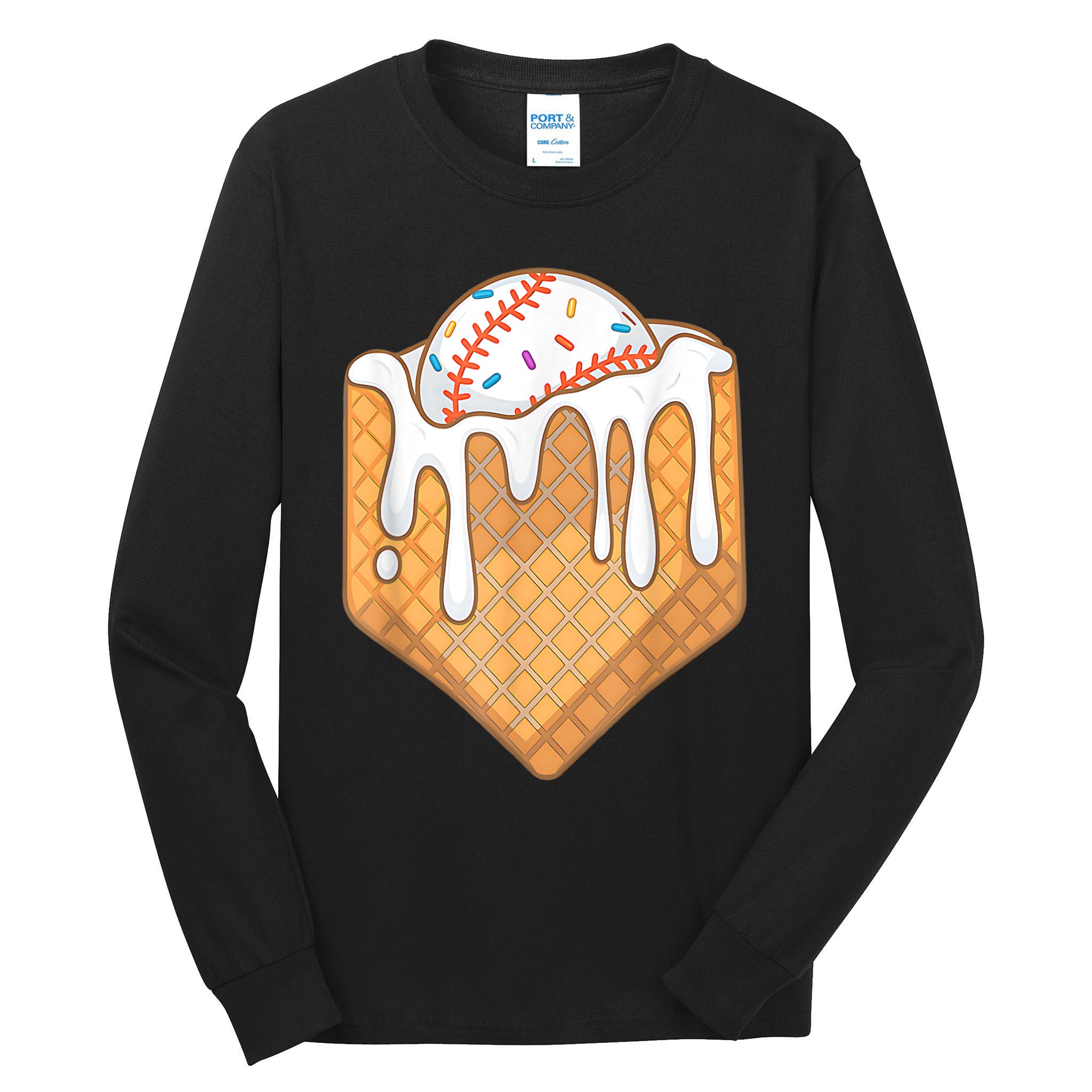 Baseball Home Plate Drip Ice Cream Spinkle Baseball Home Plate Ice Cream Drip Fun Sports Lover Tall Long Sleeve T-Shirt