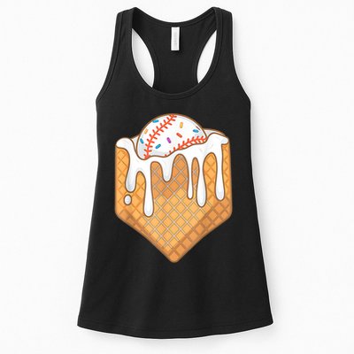 Baseball Home Plate Drip Ice Cream Spinkle Baseball Home Plate Ice Cream Drip Fun Sports Lover Womens Tank Top