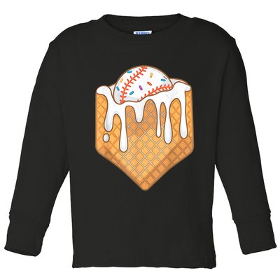Baseball Home Plate Drip Ice Cream Spinkle Baseball Home Plate Ice Cream Drip Fun Sports Lover Toddler Long Sleeve Shirt