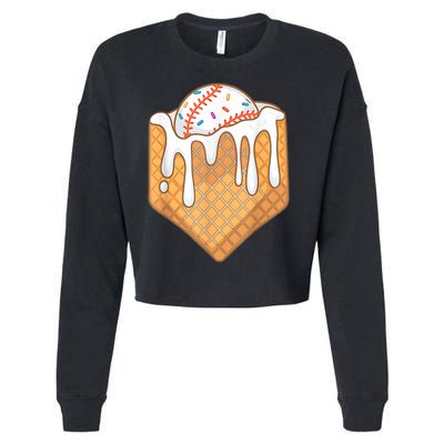 Baseball Home Plate Drip Ice Cream Spinkle Baseball Home Plate Ice Cream Drip Fun Sports Lover Cropped Pullover Crew