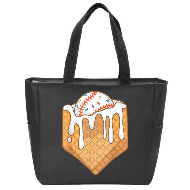 Baseball Home Plate Drip Ice Cream Spinkle Baseball Home Plate Ice Cream Drip Fun Sports Lover Zip Tote Bag