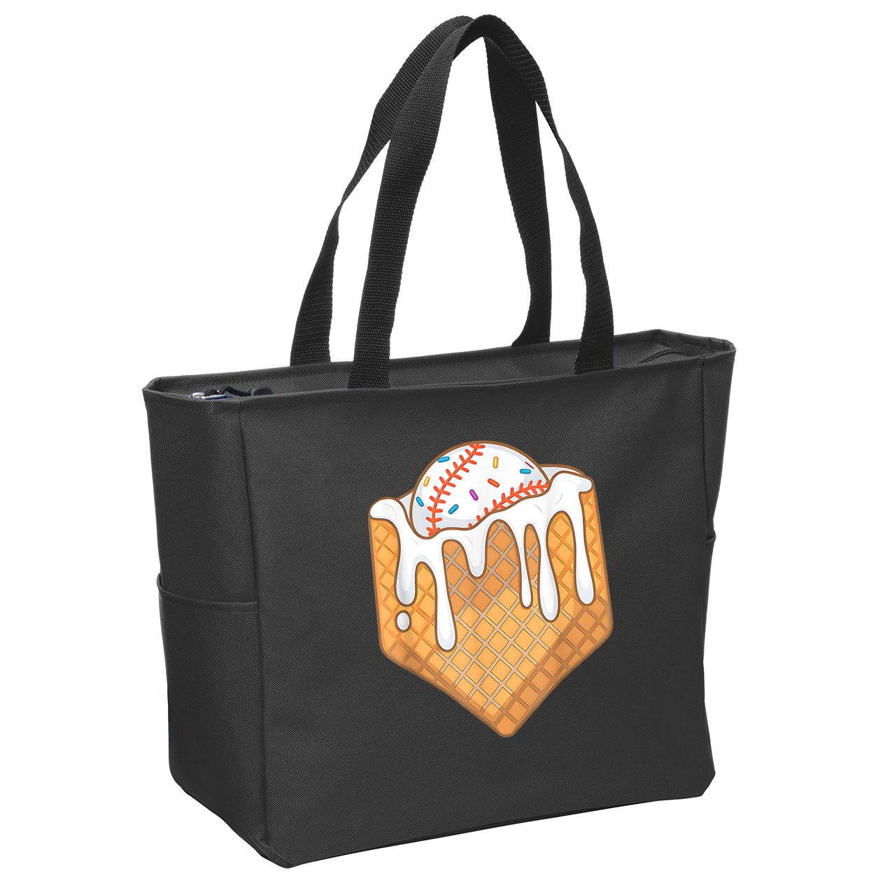 Baseball Home Plate Drip Ice Cream Spinkle Baseball Home Plate Ice Cream Drip Fun Sports Lover Zip Tote Bag