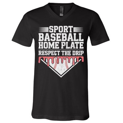 Baseball Home Plate Drip For Respect The Drip Ice Cream V-Neck T-Shirt