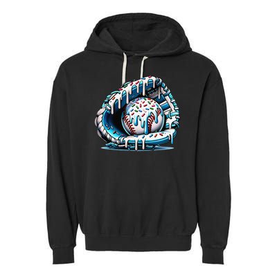 Baseball Home Plate Drip Baseball Bat Baseball Drip Garment-Dyed Fleece Hoodie
