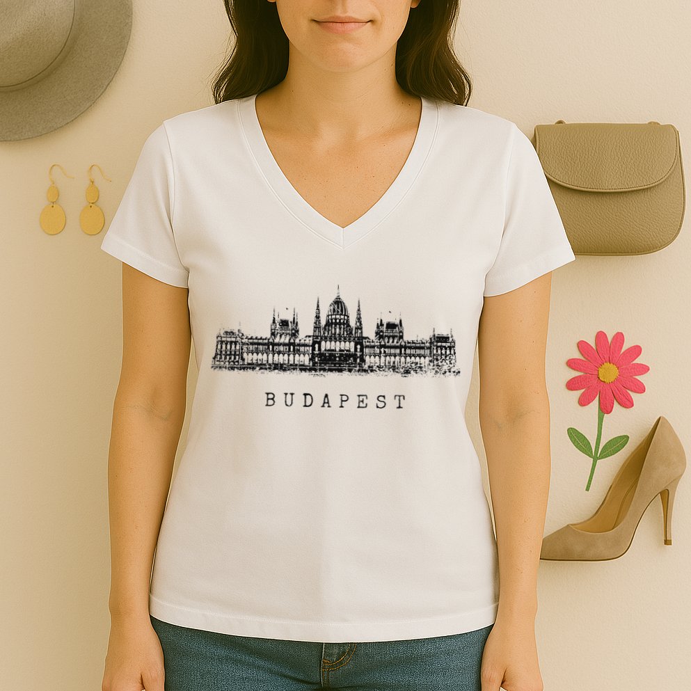 Budapest Hungarian Parliament Retro Skyline I Love Budapest Women's V-Neck T-Shirt