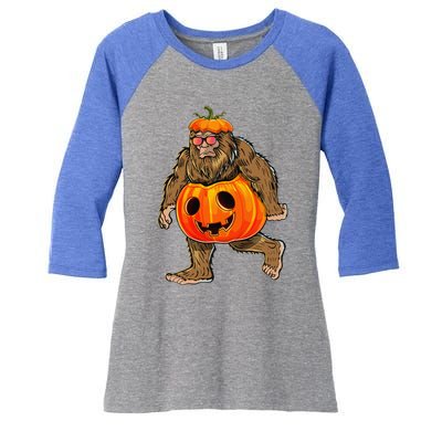 Bigfoot Halloween Pumpkin Halloween Bigfoot Gift Women's Tri-Blend 3/4-Sleeve Raglan Shirt