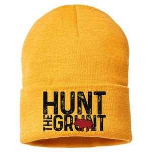 Boar Hog Pig Hunting Hunt The Grunt Funny Hog Hunter Sustainable Knit Beanie