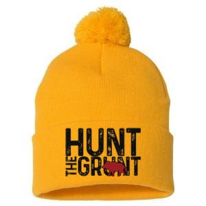 Boar Hog Pig Hunting Hunt The Grunt Funny Hog Hunter Pom Pom 12in Knit Beanie