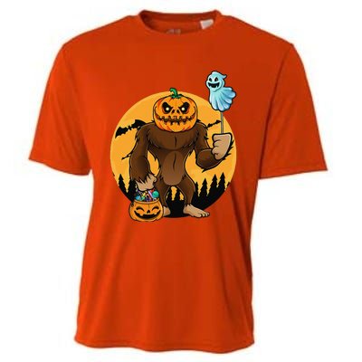 Bigfoot Halloween Pumpkin Head Sasquatch Candy Bucket Cooling Performance Crew T-Shirt