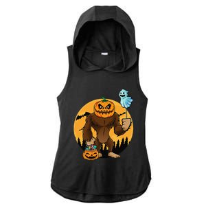 Bigfoot Halloween Pumpkin Head Sasquatch Candy Bucket Ladies PosiCharge Tri-Blend Wicking Draft Hoodie Tank