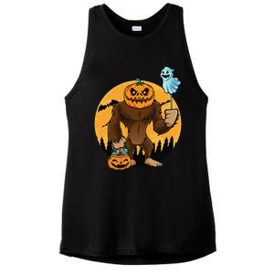 Bigfoot Halloween Pumpkin Head Sasquatch Candy Bucket Ladies PosiCharge Tri-Blend Wicking Tank