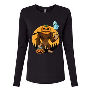 Bigfoot Halloween Pumpkin Head Sasquatch Candy Bucket Womens Cotton Relaxed Long Sleeve T-Shirt