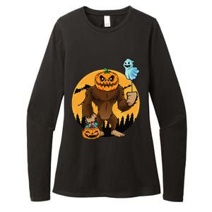 Bigfoot Halloween Pumpkin Head Sasquatch Candy Bucket Womens CVC Long Sleeve Shirt