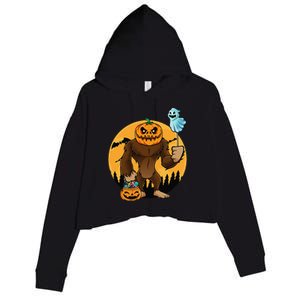 Bigfoot Halloween Pumpkin Head Sasquatch Candy Bucket Crop Fleece Hoodie