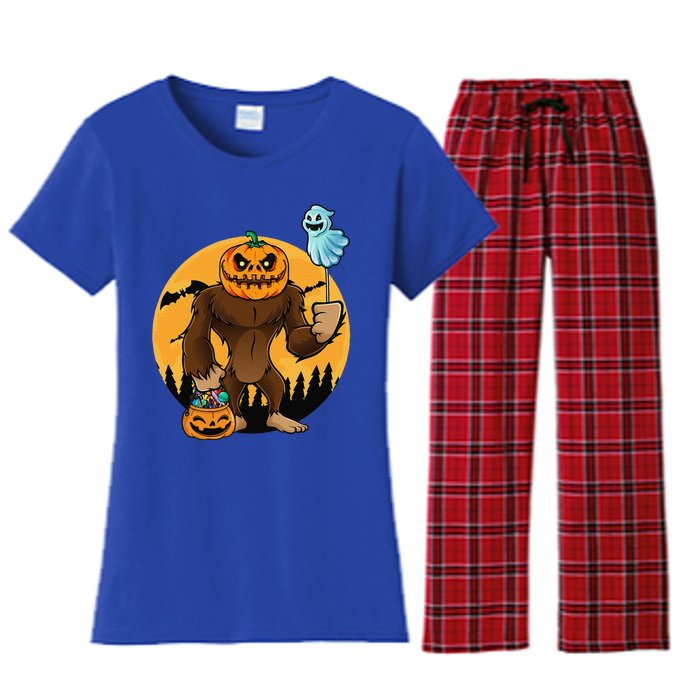 Bigfoot Halloween Pumpkin Head Sasquatch Candy Bucket Women's Flannel Pajama Set