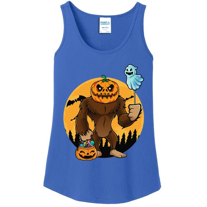 Bigfoot Halloween Pumpkin Head Sasquatch Candy Bucket Ladies Essential Tank