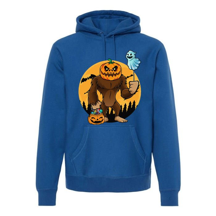 Bigfoot Halloween Pumpkin Head Sasquatch Candy Bucket Premium Hoodie