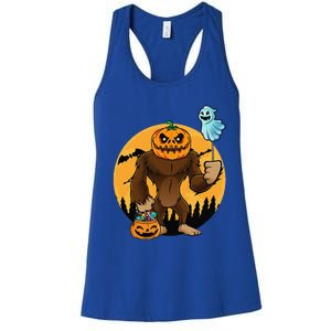 Bigfoot Halloween Pumpkin Head Sasquatch Candy Bucket Women's Racerback Tank