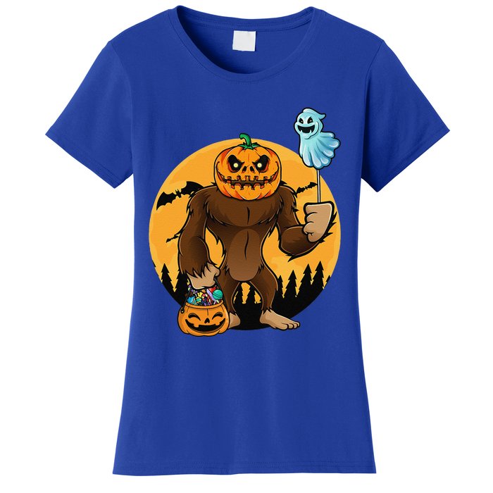 Bigfoot Halloween Pumpkin Head Sasquatch Candy Bucket Women's T-Shirt