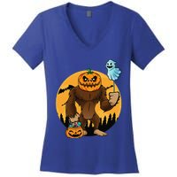 Bigfoot Halloween Pumpkin Head Sasquatch Candy Bucket Women's V-Neck T-Shirt