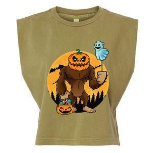 Bigfoot Halloween Pumpkin Head Sasquatch Candy Bucket Garment-Dyed Women's Muscle Tee