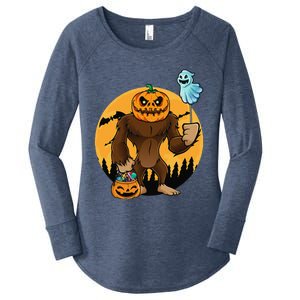 Bigfoot Halloween Pumpkin Head Sasquatch Candy Bucket Women's Perfect Tri Tunic Long Sleeve Shirt