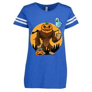 Bigfoot Halloween Pumpkin Head Sasquatch Candy Bucket Enza Ladies Jersey Football T-Shirt