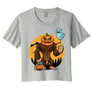 Bigfoot Halloween Pumpkin Head Sasquatch Candy Bucket Women's Crop Top Tee