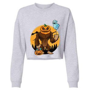 Bigfoot Halloween Pumpkin Head Sasquatch Candy Bucket Cropped Pullover Crew