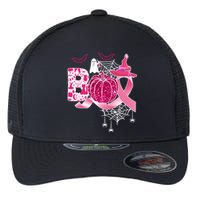 Boo Halloween Pumpkin Pink Ribbon Witch Ghost Breast Cancer Flexfit Unipanel Trucker Cap