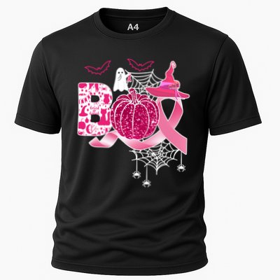 Boo Halloween Pumpkin Pink Ribbon Witch Ghost Breast Cancer Performance Shirt