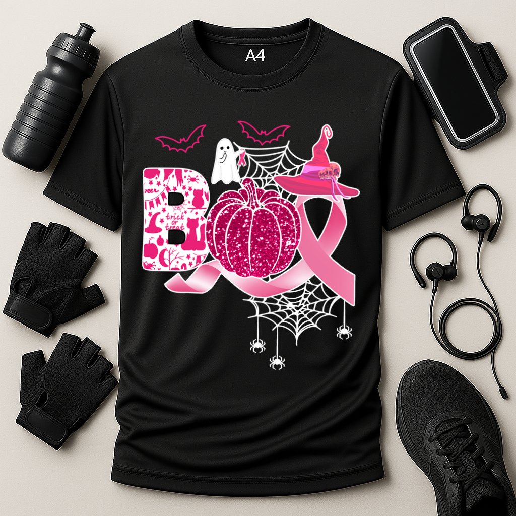 Boo Halloween Pumpkin Pink Ribbon Witch Ghost Breast Cancer Cooling Performance Crew T-Shirt