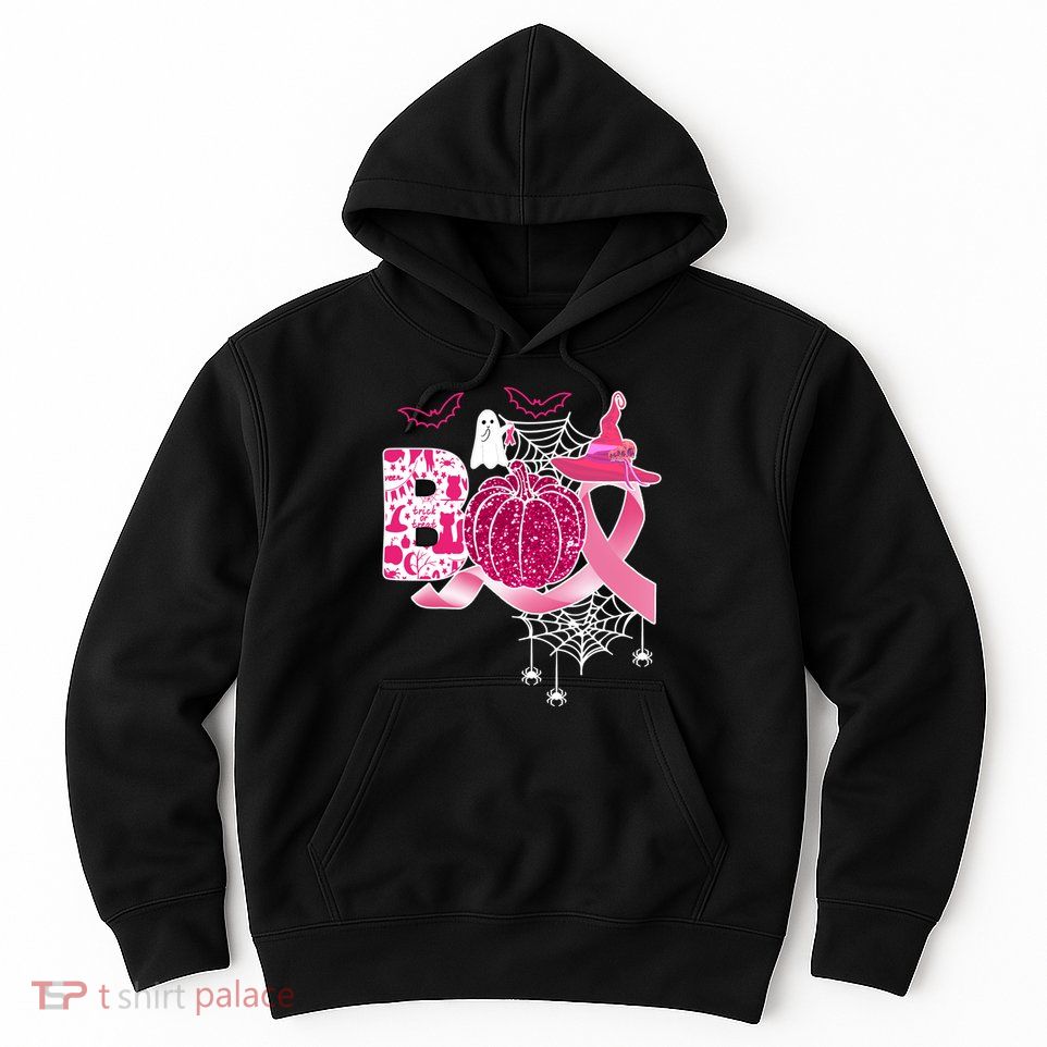 Boo Halloween Pumpkin Pink Ribbon Witch Ghost Breast Cancer Hoodie