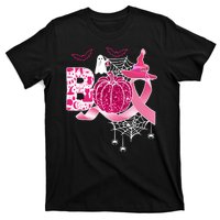 Boo Halloween Pumpkin Pink Ribbon Witch Ghost Breast Cancer T-Shirt