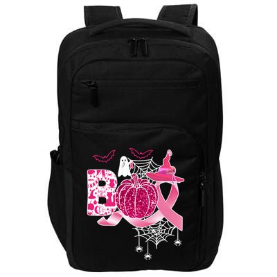 Boo Halloween Pumpkin Pink Ribbon Witch Ghost Breast Cancer Impact Tech Backpack