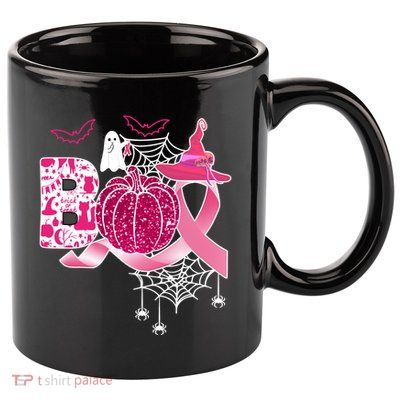 Boo Halloween Pumpkin Pink Ribbon Witch Ghost Breast Cancer 11oz C Handle Ceramic Mug