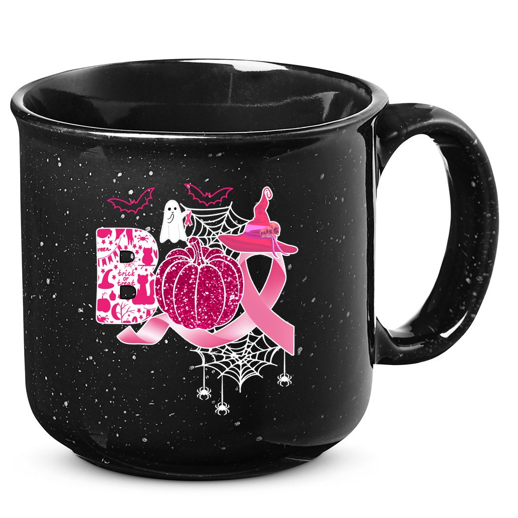 Boo Halloween Pumpkin Pink Ribbon Witch Ghost Breast Cancer 15oz Campfire Ceramic Mug