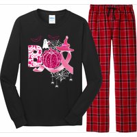 Boo Halloween Pumpkin Pink Ribbon Witch Ghost Breast Cancer Long Sleeve Pajama Set