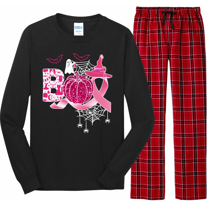 Boo Halloween Pumpkin Pink Ribbon Witch Ghost Breast Cancer Long Sleeve Pajama Set