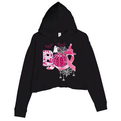 Boo Halloween Pumpkin Pink Ribbon Witch Ghost Breast Cancer Crop Fleece Hoodie