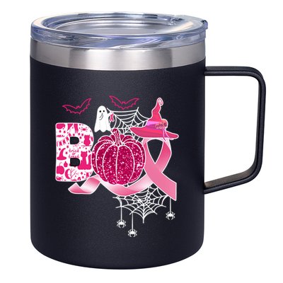 Boo Halloween Pumpkin Pink Ribbon Witch Ghost Breast Cancer 12oz Stainless Steel Coffee Mug