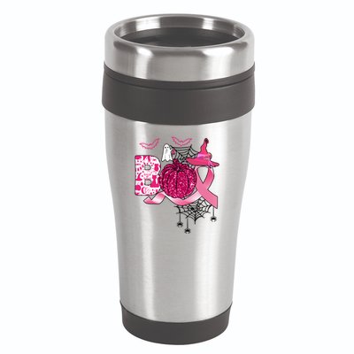Boo Halloween Pumpkin Pink Ribbon Witch Ghost Breast Cancer 16oz Travel Tumbler