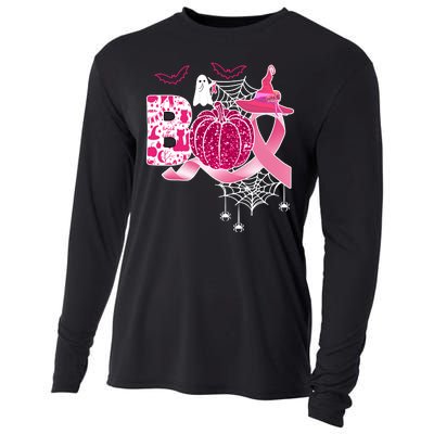 Boo Halloween Pumpkin Pink Ribbon Witch Ghost Breast Cancer Cooling Performance Long Sleeve Crew