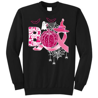 Boo Halloween Pumpkin Pink Ribbon Witch Ghost Breast Cancer Tall Sweatshirt